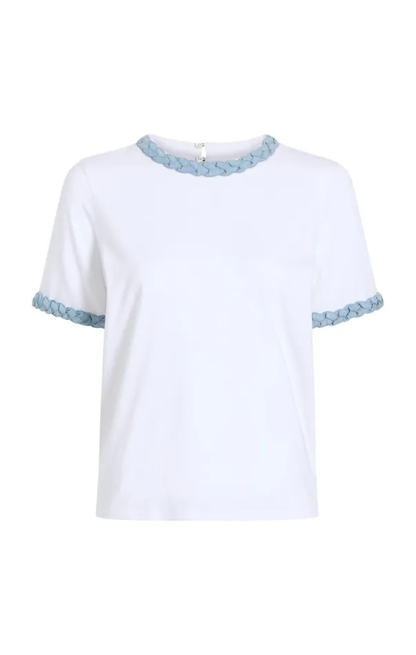 Women Tees and Pullovers Cinq Sept Denim Braided Tee Whitelight Wash