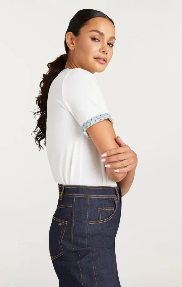 Women Tees and Pullovers Cinq Sept Denim Braided Tee Whitelight Wash