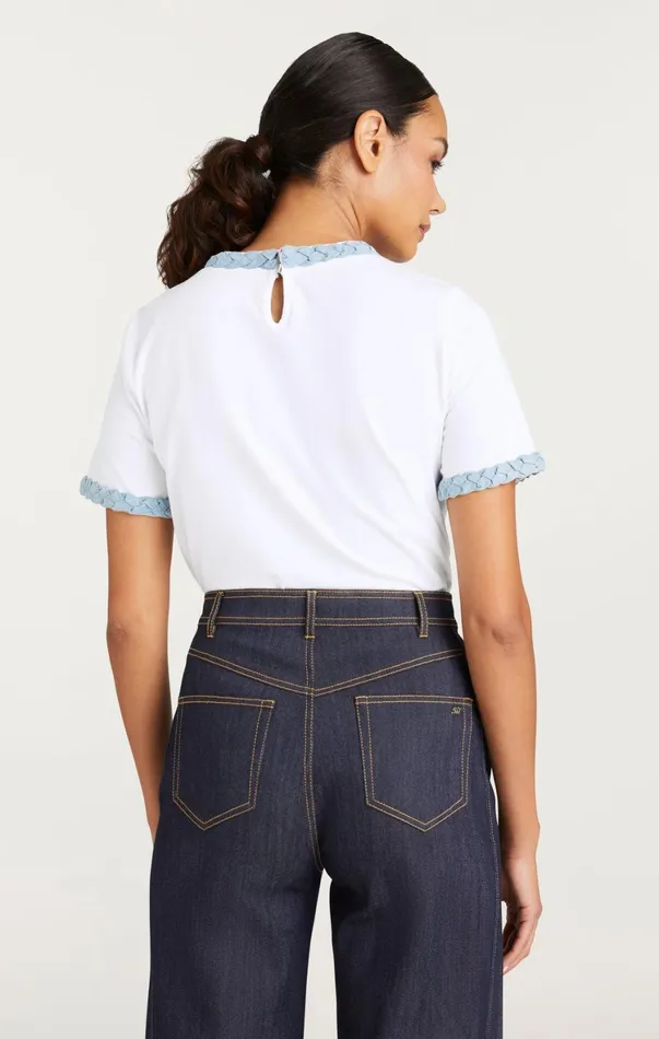 Women Tees and Pullovers Cinq Sept Denim Braided Tee Whitelight Wash