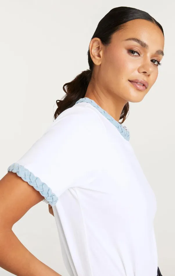 Women Tees and Pullovers Cinq Sept Denim Braided Tee Whitelight Wash