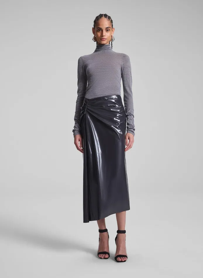 Women Tessa Patent Vegan Leather Midi Skirt Smoke ALC Skirts