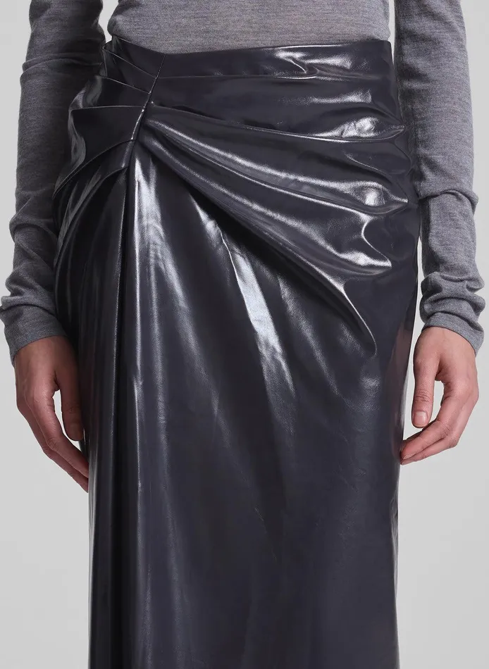 Women Tessa Patent Vegan Leather Midi Skirt Smoke ALC Skirts