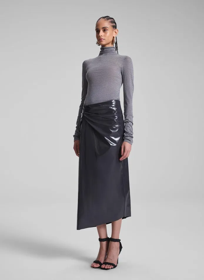 Women Tessa Patent Vegan Leather Midi Skirt Smoke ALC Skirts