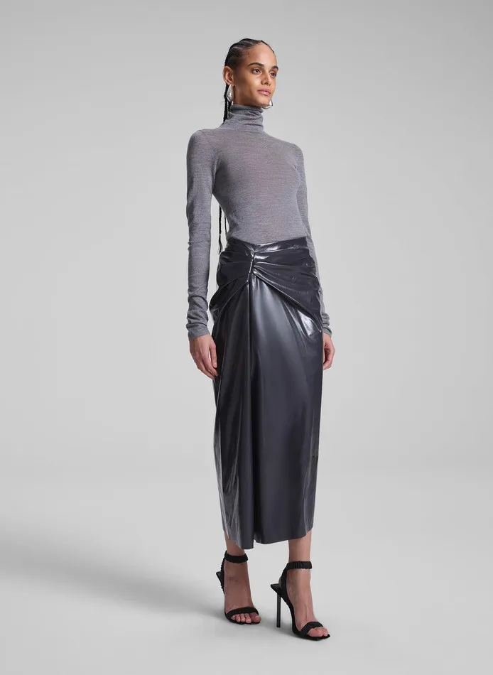 Women Tessa Patent Vegan Leather Midi Skirt Smoke ALC Skirts