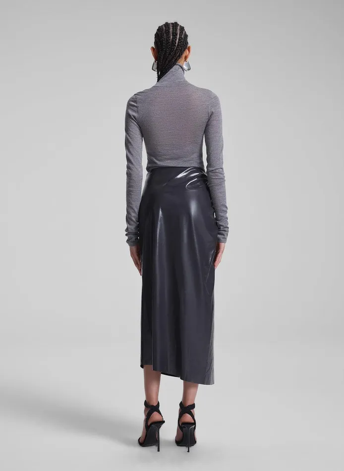 Women Tessa Patent Vegan Leather Midi Skirt Smoke ALC Skirts