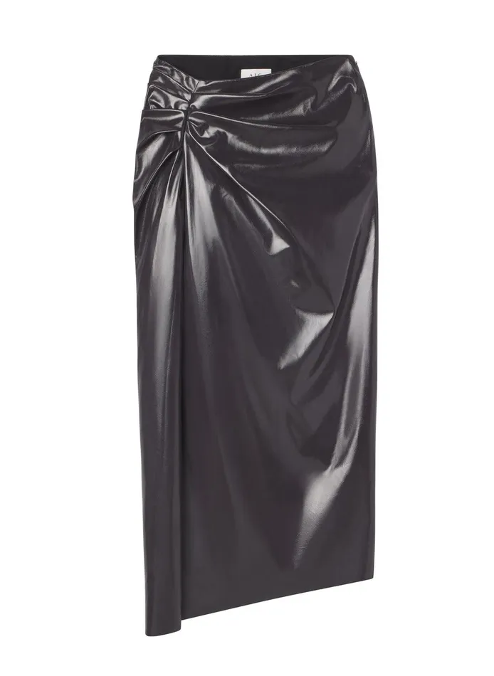 Women Tessa Patent Vegan Leather Midi Skirt Smoke ALC Skirts