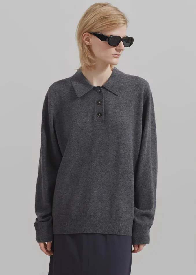 Women The Garment Como Polo 8211 Grey Melange The Frankie Shop Knitwear