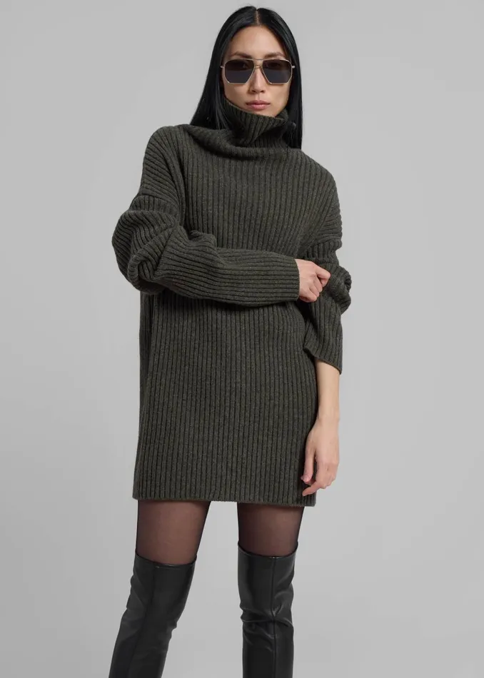 Women Thelma Ribbed Sweater Dress 8211 Khaki The Frankie Shop Knitwear