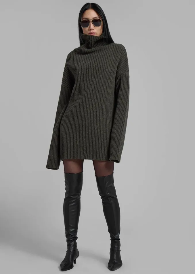 Women Thelma Ribbed Sweater Dress 8211 Khaki The Frankie Shop Knitwear