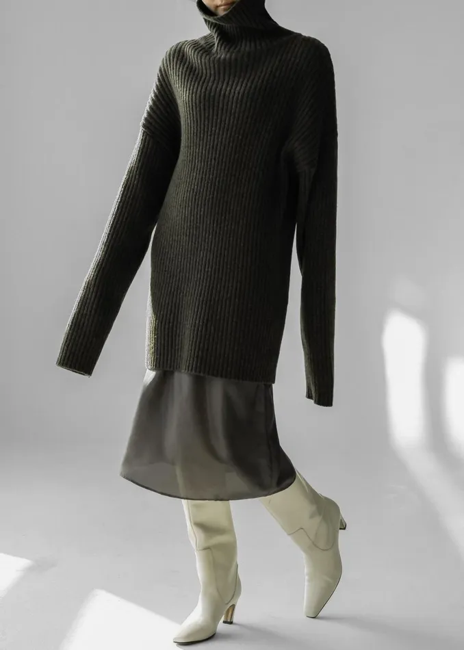 Women Thelma Ribbed Sweater Dress 8211 Khaki The Frankie Shop Knitwear