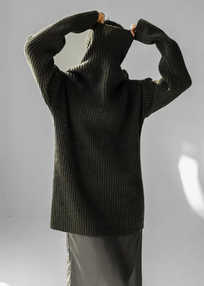 Women Thelma Ribbed Sweater Dress 8211 Khaki The Frankie Shop Knitwear