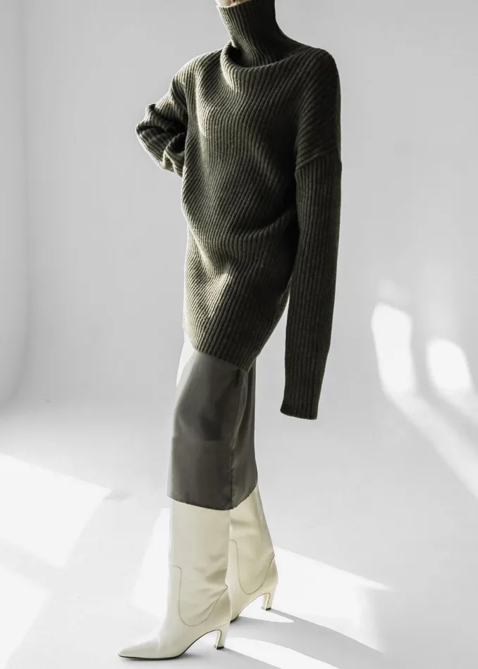 Women Thelma Ribbed Sweater Dress 8211 Khaki The Frankie Shop Knitwear