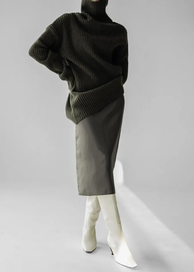 Women Thelma Ribbed Sweater Dress 8211 Khaki The Frankie Shop Knitwear