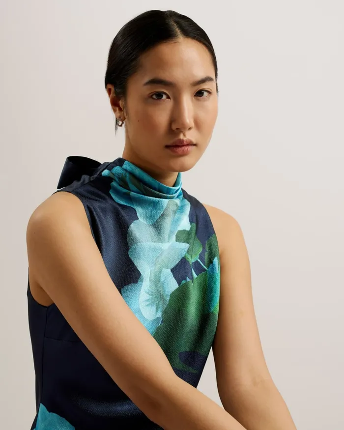 Women TIMAVA 8211 High Neck Floral Satin Slip Dress Navy Ted Baker Dresses Women TIMAVA 8211 High Neck Floral Satin Slip Dress Navy Ted Baker Dresses