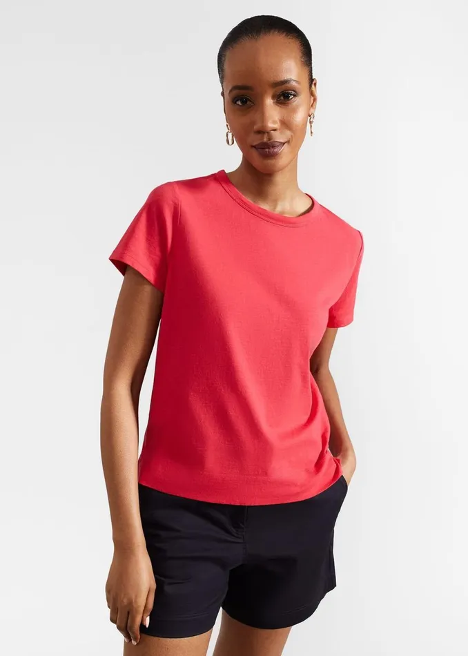 Women Tops Hobbs Adaline Cotton Slub TShirt Rouge Pink