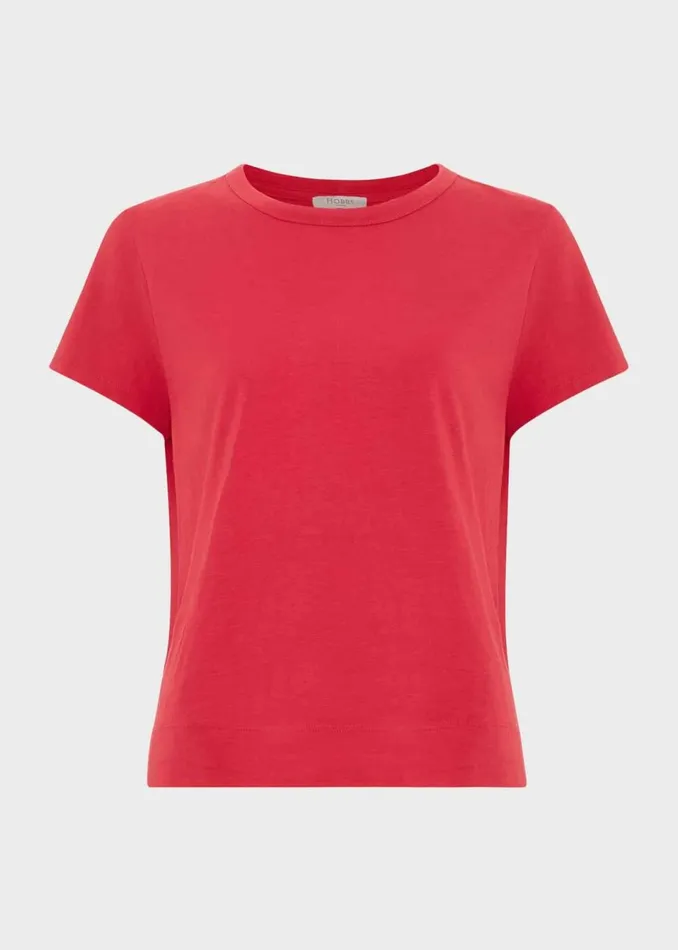 Women Tops Hobbs Adaline Cotton Slub TShirt Rouge Pink