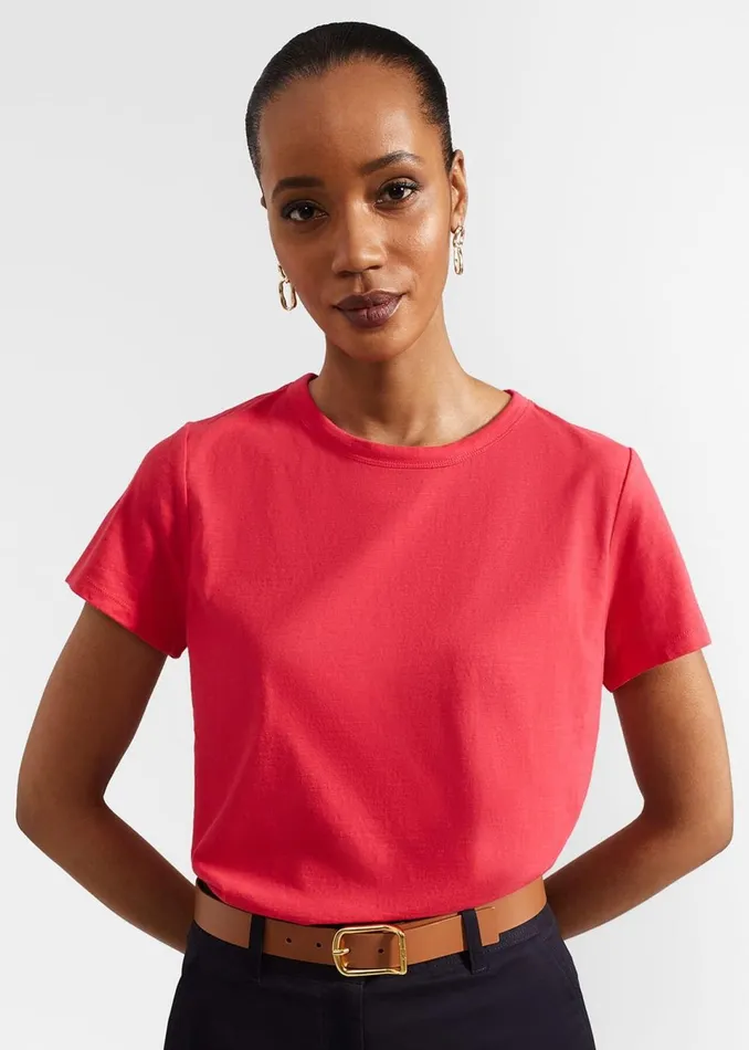 Women Tops Hobbs Adaline Cotton Slub TShirt Rouge Pink