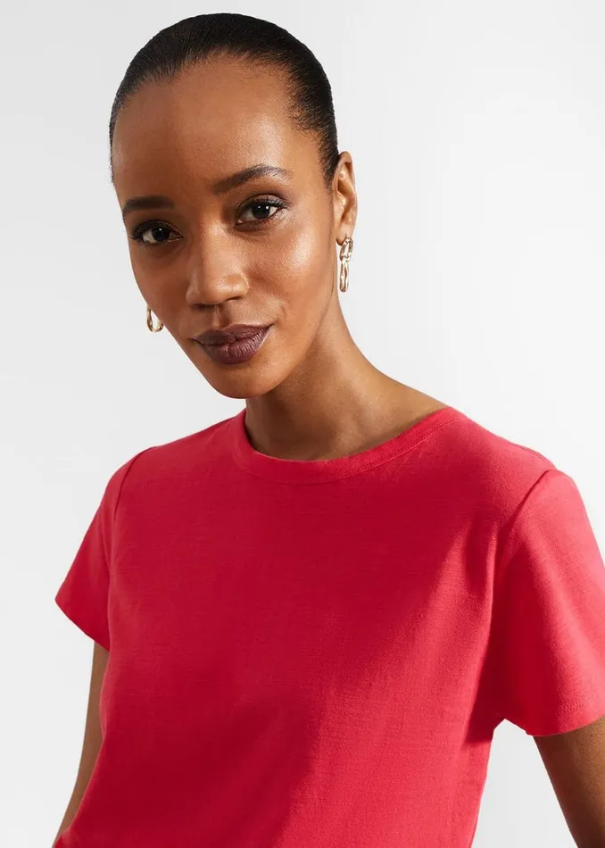 Women Tops Hobbs Adaline Cotton Slub TShirt Rouge Pink
