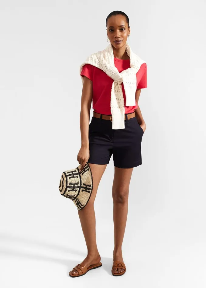 Women Tops Hobbs Adaline Cotton Slub TShirt Rouge Pink