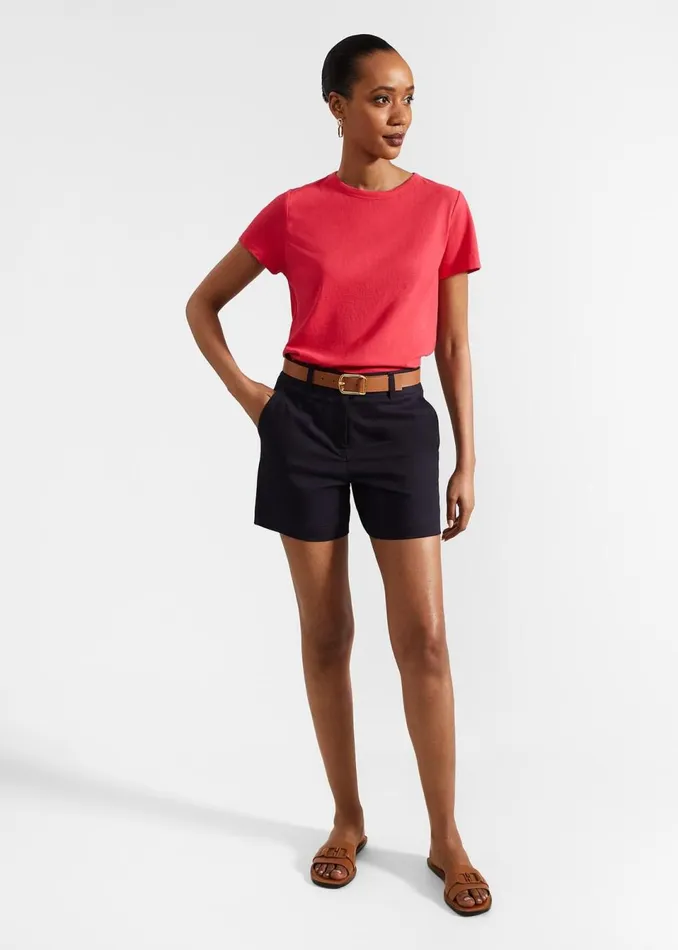 Women Tops Hobbs Adaline Cotton Slub TShirt Rouge Pink