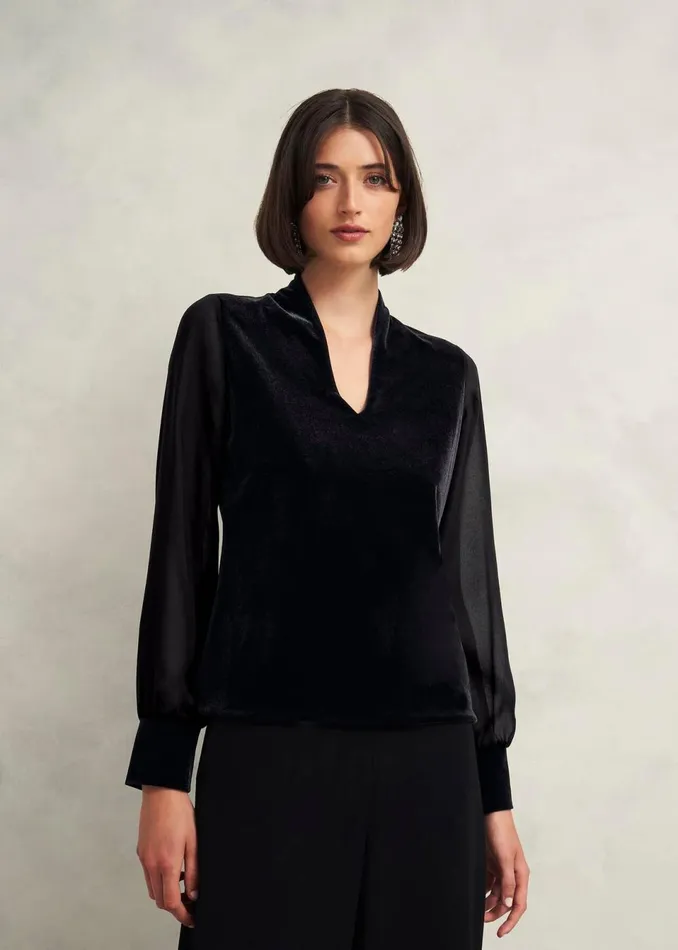 Women Tops Hobbs Aimee Velvet Top Black