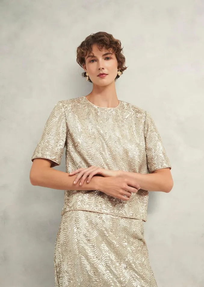 Women Tops Hobbs Marlowe Sequin Top Silver