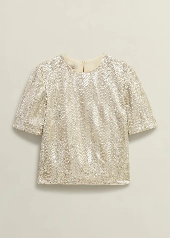 Women Tops Hobbs Marlowe Sequin Top Silver