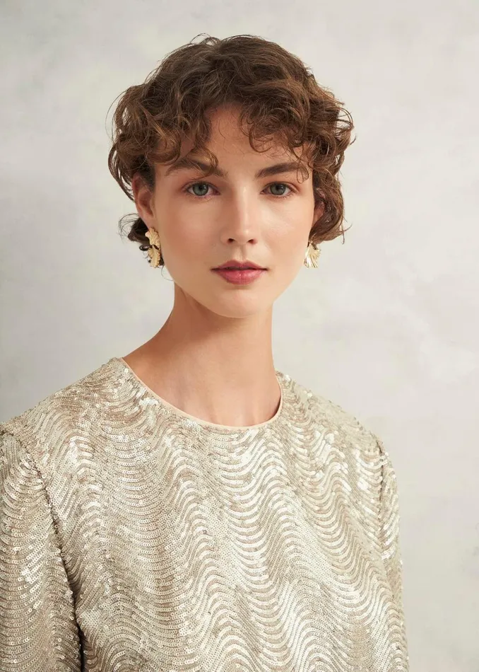 Women Tops Hobbs Marlowe Sequin Top Silver