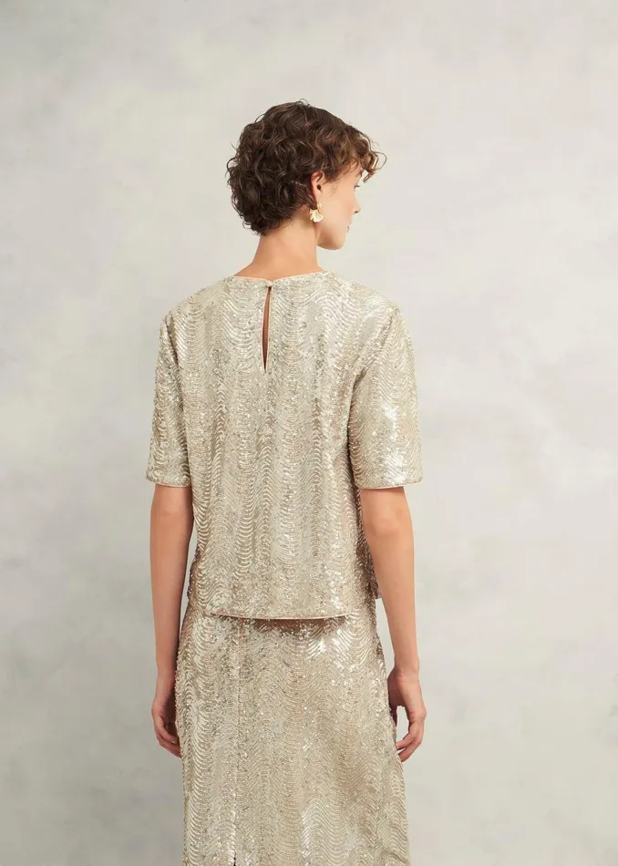 Women Tops Hobbs Marlowe Sequin Top Silver