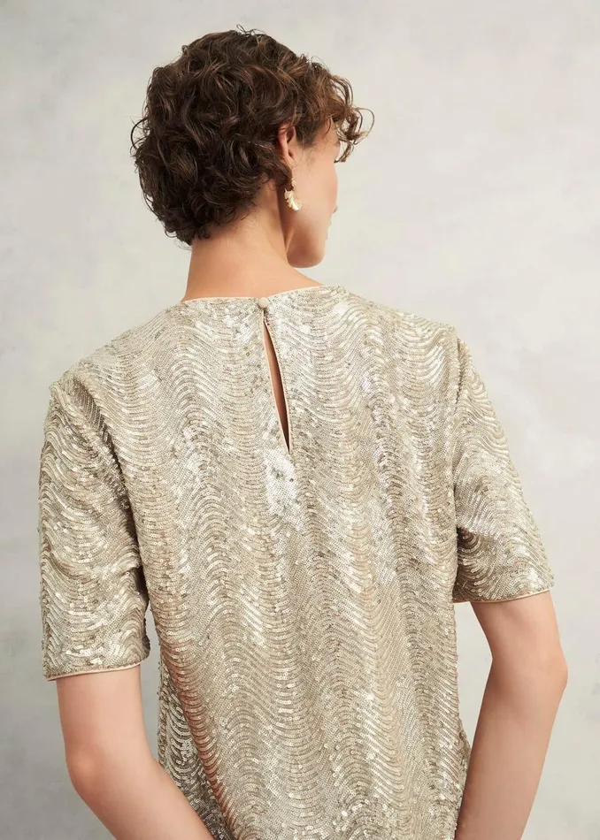 Women Tops Hobbs Marlowe Sequin Top Silver