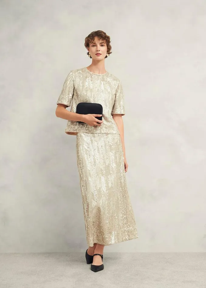 Women Tops Hobbs Marlowe Sequin Top Silver