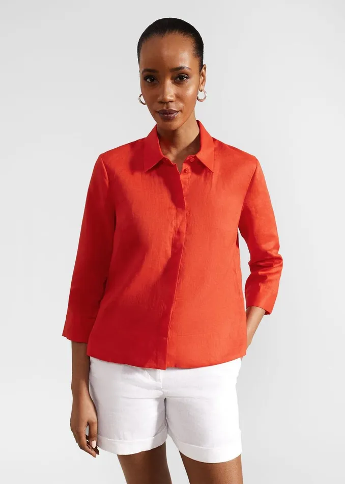 Women Tops Hobbs Nita Linen Shirt Scarlet Red