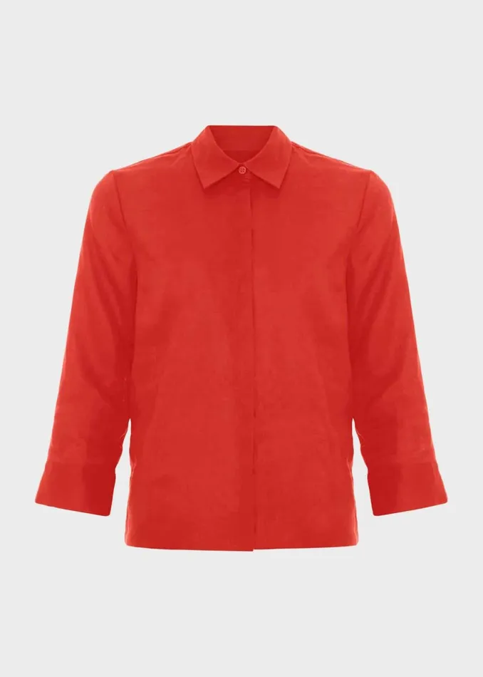 Women Tops Hobbs Nita Linen Shirt Scarlet Red