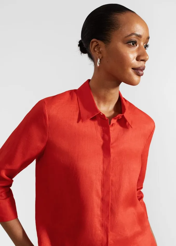 Women Tops Hobbs Nita Linen Shirt Scarlet Red