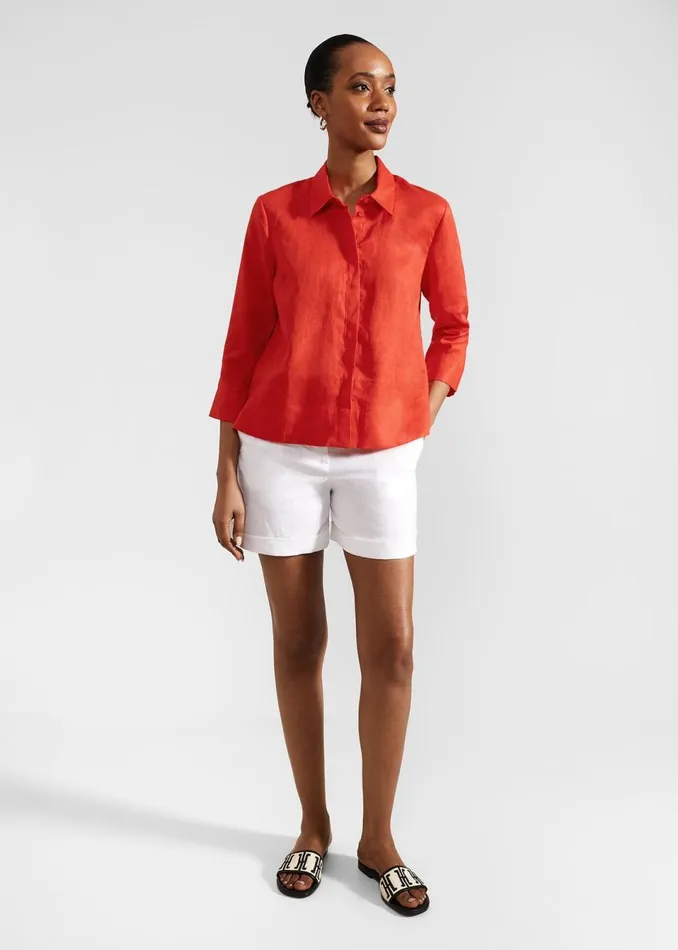Women Tops Hobbs Nita Linen Shirt Scarlet Red