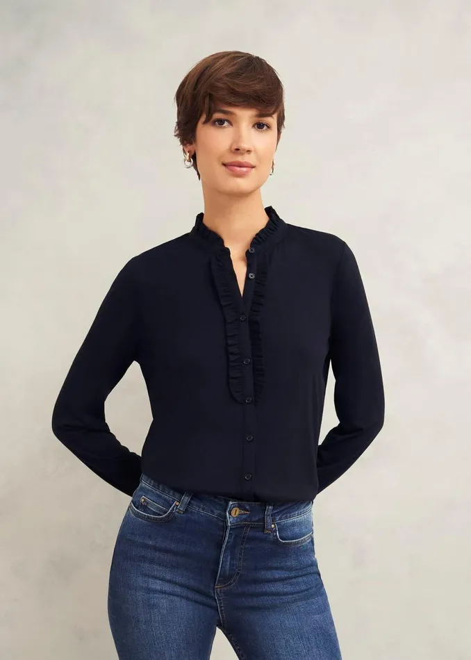 Women Tops Hobbs Ramona Cotton Blend Collared Top Hobbs Navy