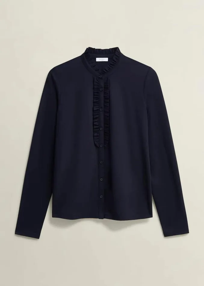 Women Tops Hobbs Ramona Cotton Blend Collared Top Hobbs Navy