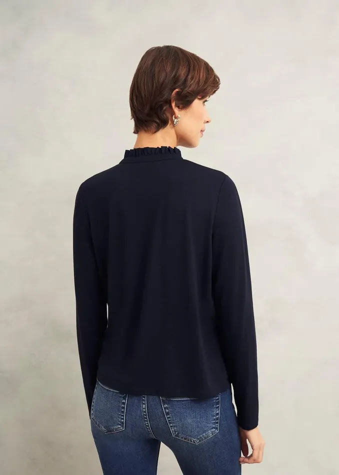 Women Tops Hobbs Ramona Cotton Blend Collared Top Hobbs Navy