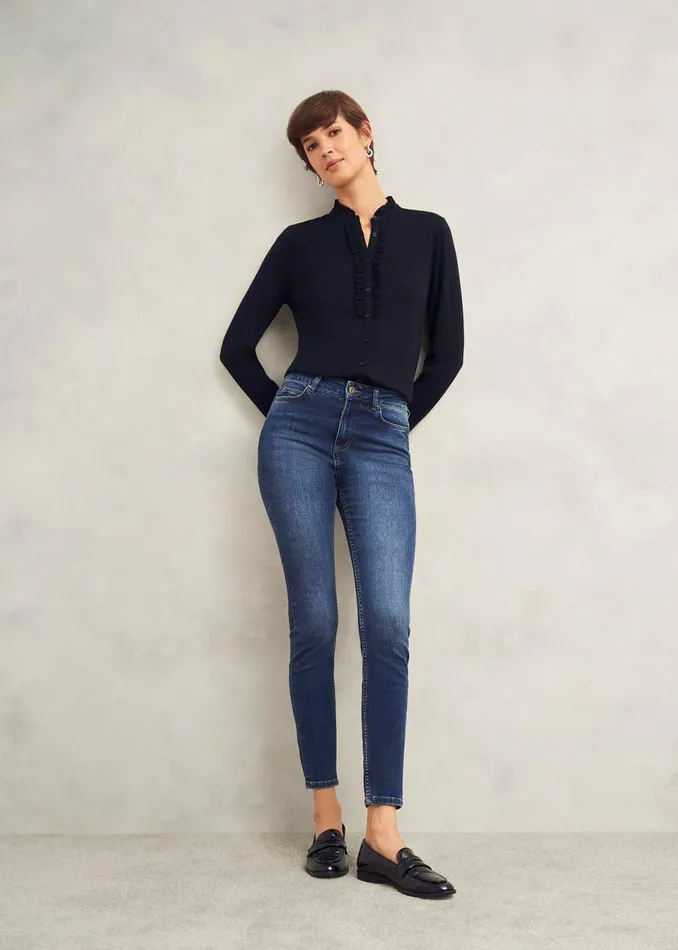 Women Tops Hobbs Ramona Cotton Blend Collared Top Hobbs Navy