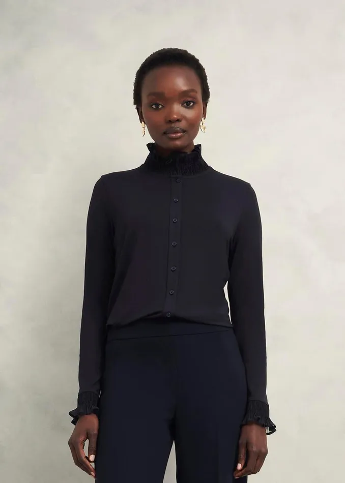 Women Tops Hobbs Sera Frill Top Hobbs Navy
