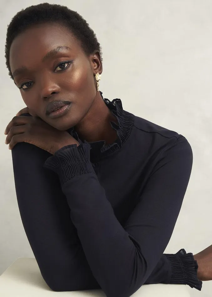 Women Tops Hobbs Sera Frill Top Hobbs Navy