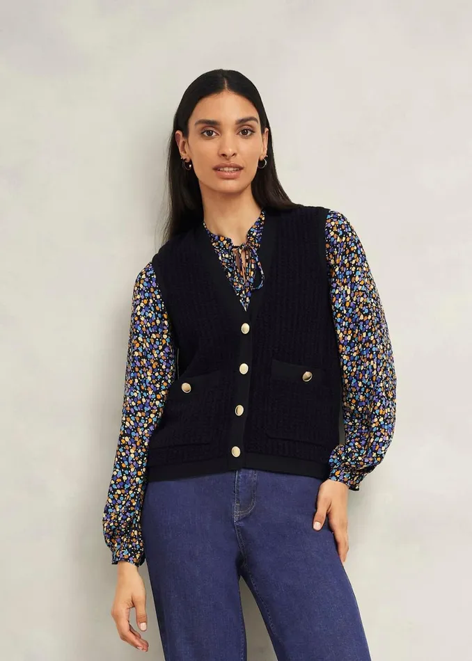 Women Tops Hobbs Tatton Cotton Blend Knitted Vest Black