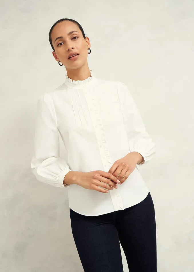 Women Tops Hobbs Trinity Cotton Blouse White