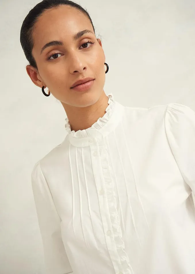Women Tops Hobbs Trinity Cotton Blouse White