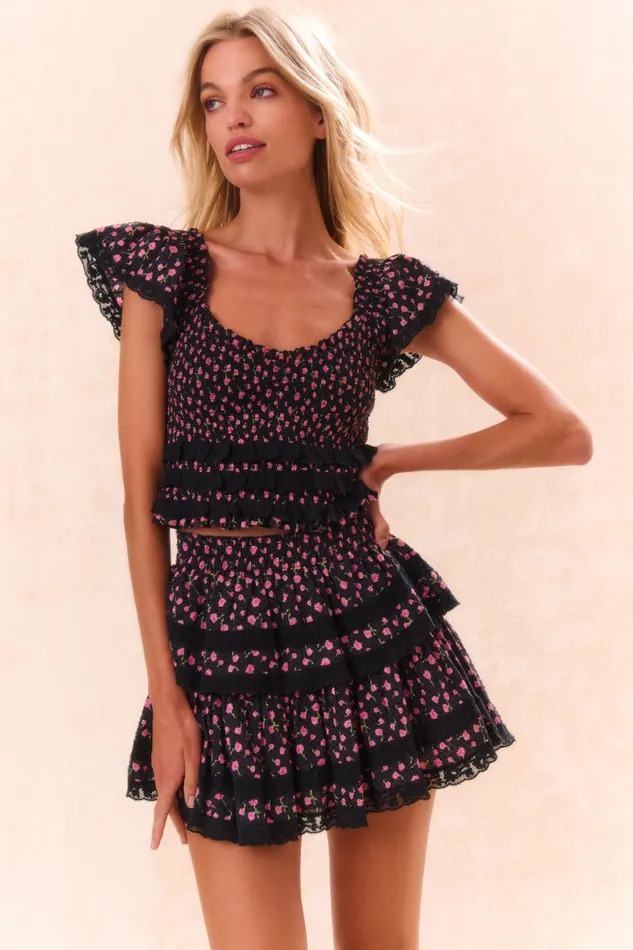 Women Tops LoveShackFancy Beaming Cotton Floral Top Pink Noir
