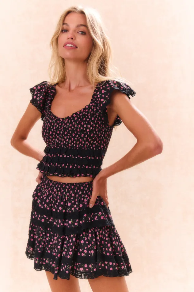 Women Tops LoveShackFancy Beaming Cotton Floral Top Pink Noir