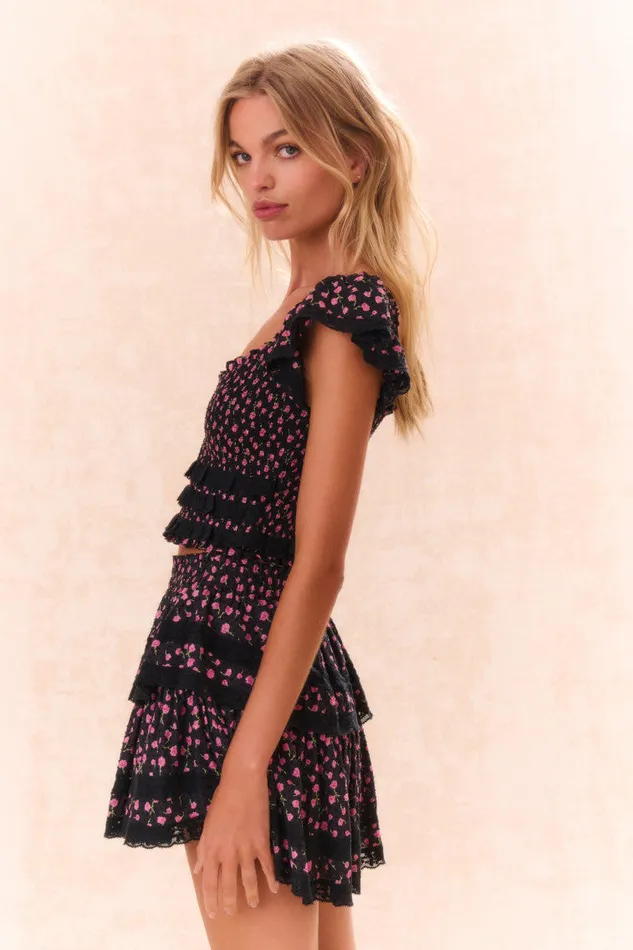 Women Tops LoveShackFancy Beaming Cotton Floral Top Pink Noir