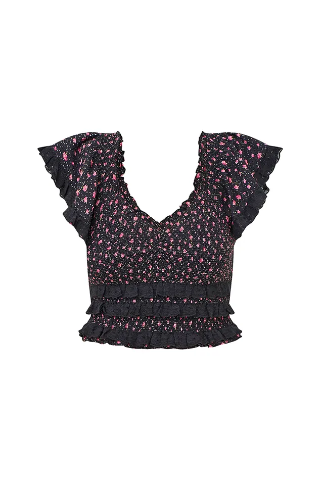 Women Tops LoveShackFancy Beaming Cotton Floral Top Pink Noir