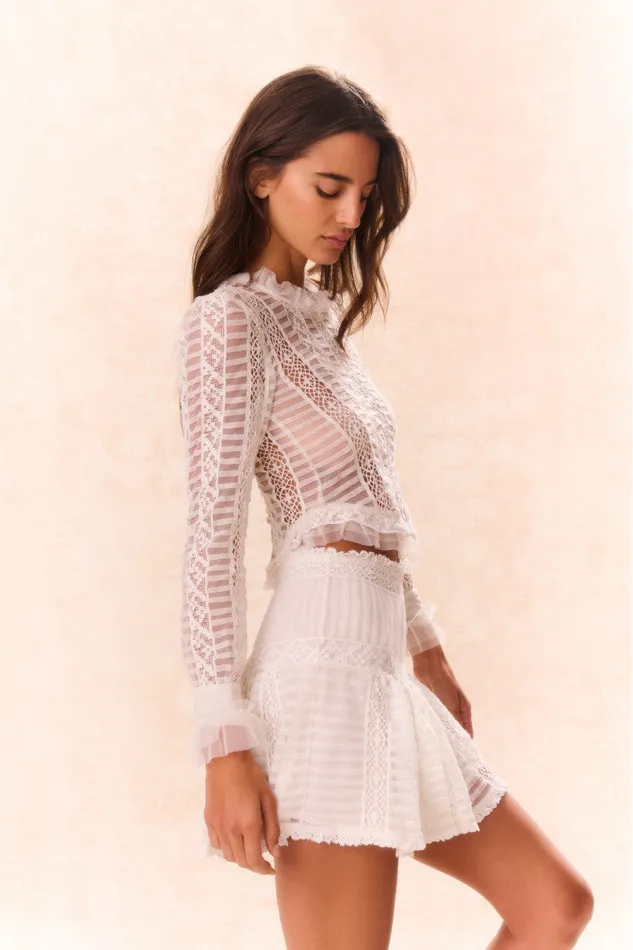 Women Tops LoveShackFancy Etheline Crochet Lace Long Sleeve Top Cream