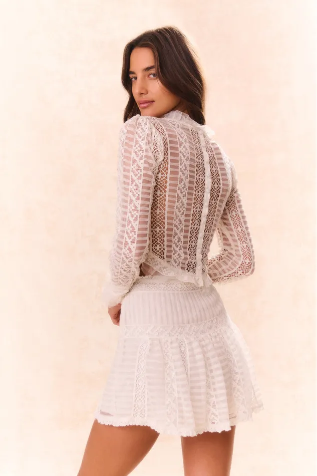 Women Tops LoveShackFancy Etheline Crochet Lace Long Sleeve Top Cream